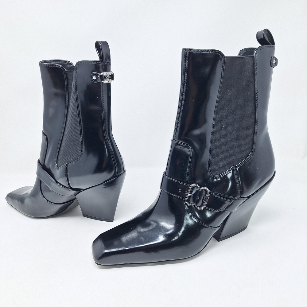 Sam Edelman Suzette Glossy Black Square Toe Heeled Chelsea Boots